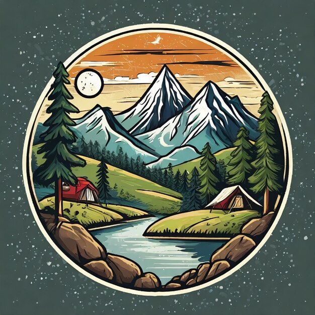 Camping natura selvaggia badge patch pin illustrazione grafica vector art design di maglietta