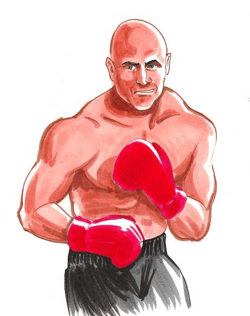 Campione di boxe. Disegno a china e acquerello