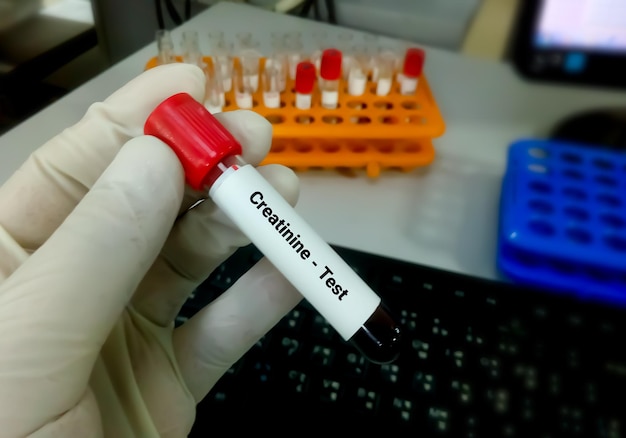 Campione di sangue per il test della creatinina per diagnosticare malattie renali o renali