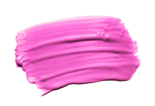 Campione di sbavature di colore viola rosa fucsia lucidalabbra isolato su sfondo bianco