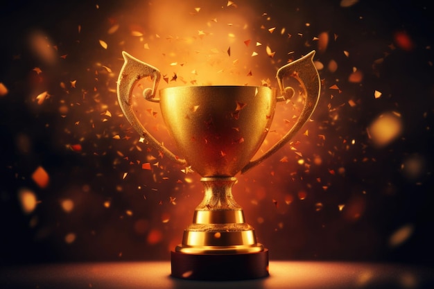 Campione trofeo d'oro su sfondo sfocato Concetto di successo e realizzazione IA generativa