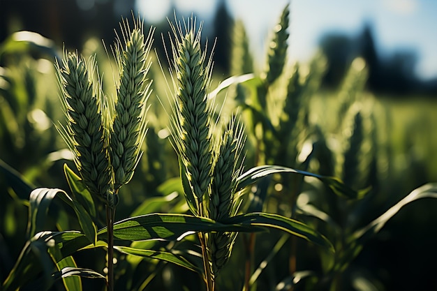 Campo agricolo in cui crescono cereali gialli maturi