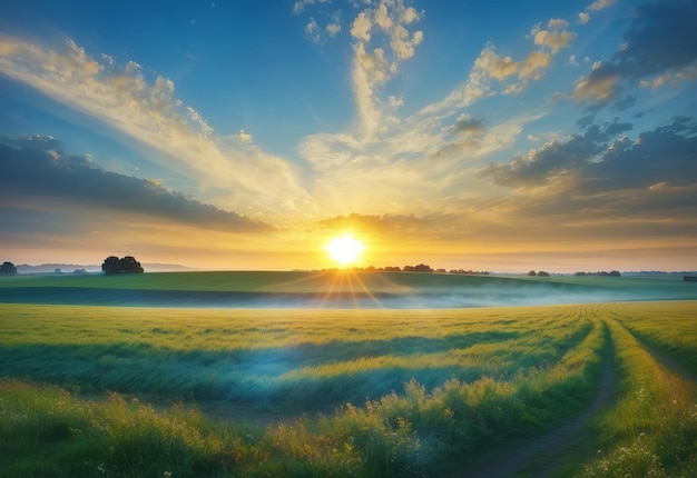 campo alba e cielo blu