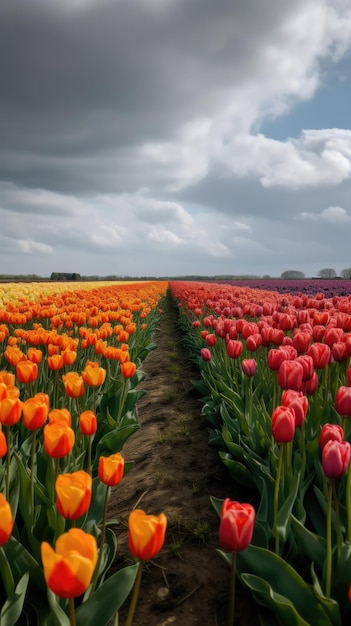 Campo aperto colorato con bellissimi tulipani IA generativa