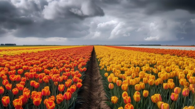 Campo aperto colorato con bellissimi tulipani IA generativa