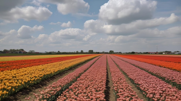 Campo aperto colorato con bellissimi tulipani IA generativa