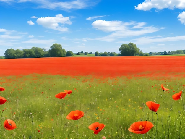 Campo con papaveri in fiore bellissimo paesaggio estivo generato dall'intelligenza artificiale