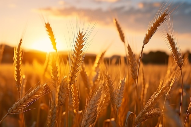 Campo d'oro di grano al tramonto