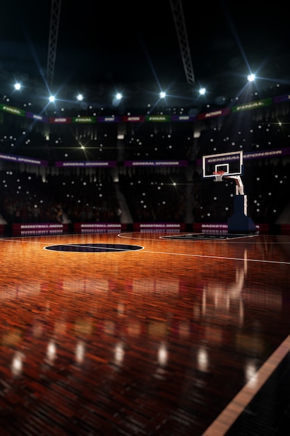 Campo da basket. Arena sportiva. Sfondo di rendering 3D