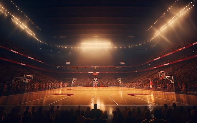 Campo da basket con fan Persone Arena sportiva Sfondo di rendering 3d fotoreale