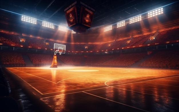 Campo da basket con fan Persone Arena sportiva Sfondo di rendering 3d fotoreale