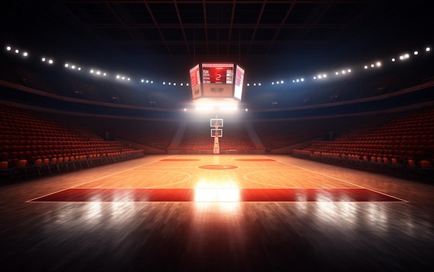 Campo da basket con fan Persone Arena sportiva Sfondo di rendering 3d fotoreale