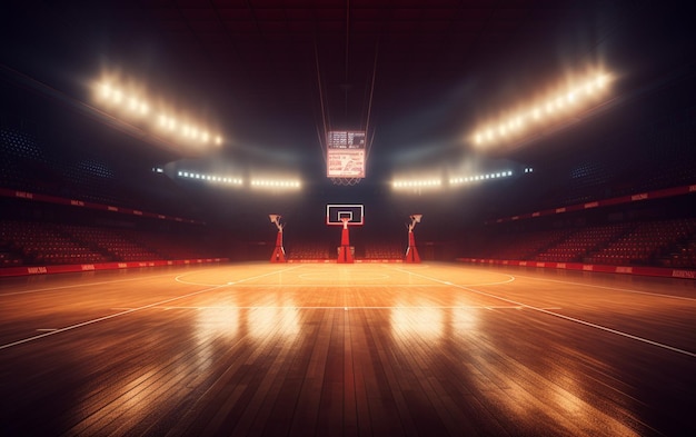 Campo da basket con fan Persone Arena sportiva Sfondo di rendering 3d fotoreale