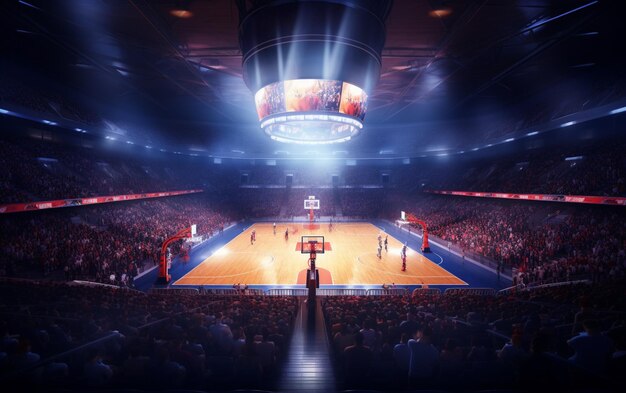 Campo da basket con fan Persone Arena sportiva Sfondo di rendering 3d fotoreale