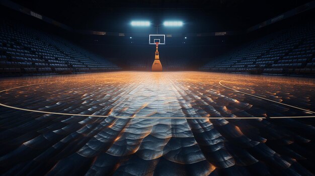 campo da basket vuoto con pavimento in legno e illuminazione generativa ai