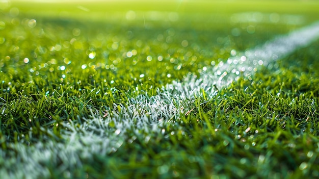 campo da calcio di erba verde con linea in primo piano