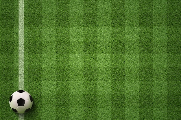 Campo da calcio o campo da calcio con pallone da calcio su sfondo verde erba