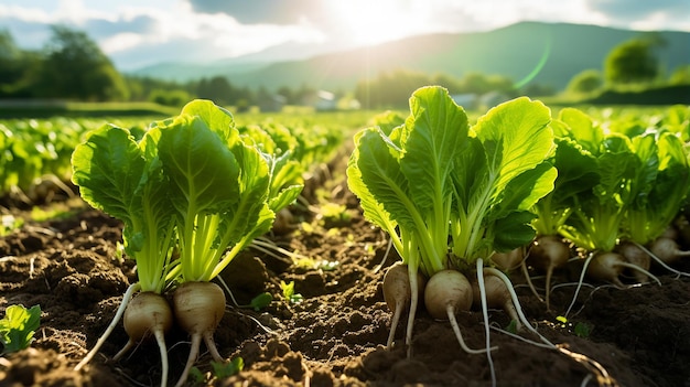 campo di barbabietole verdi in una giornata di sole