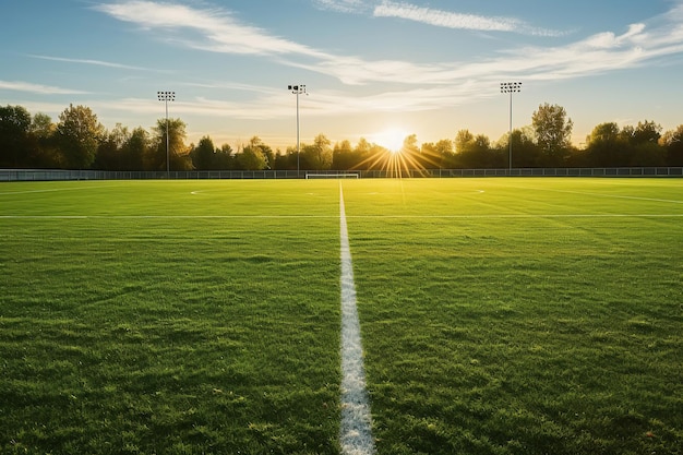 Campo di calcio sullo sfondo del tramonto