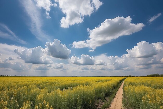 campo di colza cielo blu nuvole estate bella vista panoramica paesaggio fiori gialli fiori di campo