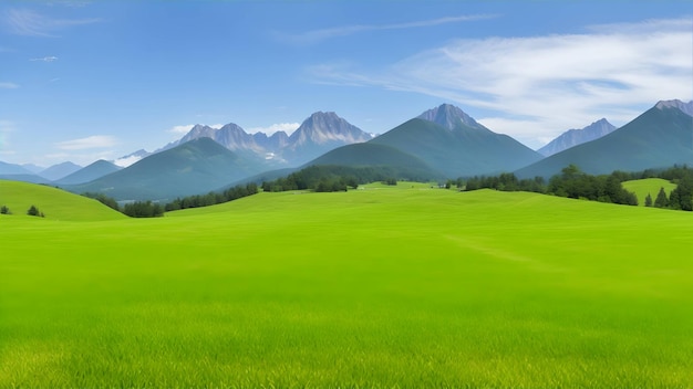 Campo di erba verde vicino alla montagna generato ai