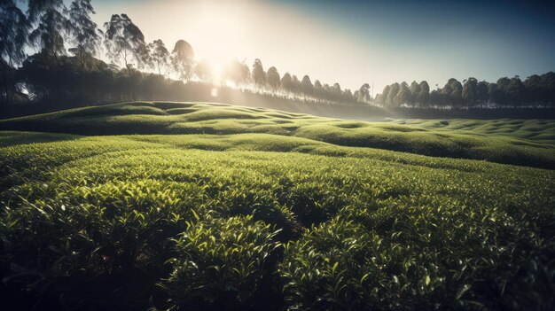 campo di fattoria di tè sano paesaggio all'aperto per la piantagione di erbe generativa ai