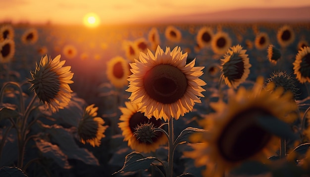 Campo di girasole al tramonto Accattivante bellezza del campo