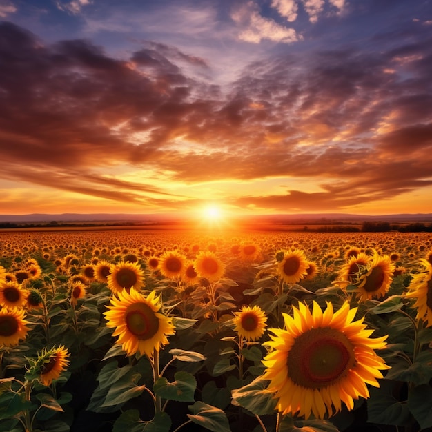 campo di girasole al tramonto generato AI