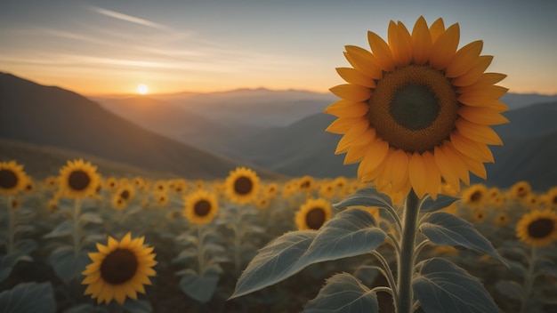 Campo di girasoli al tramonto IA generativa