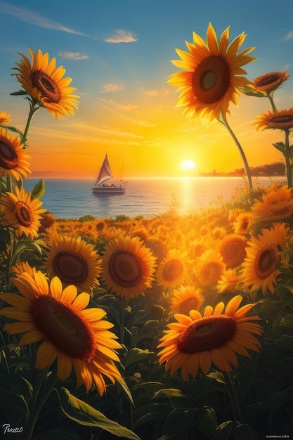 Campo di girasoli al tramonto