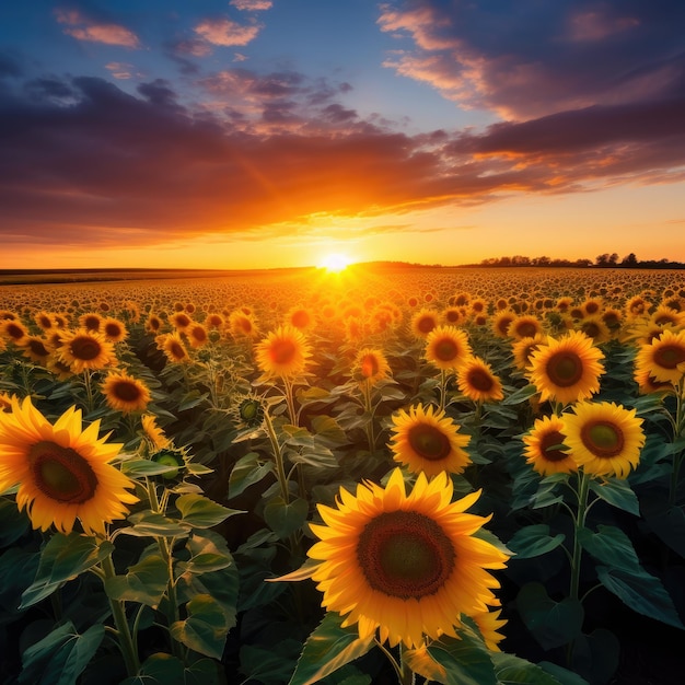 Campo di girasoli all'alba