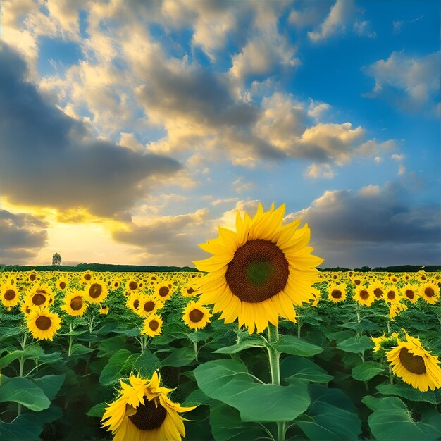 Campo di girasoli con nuvole