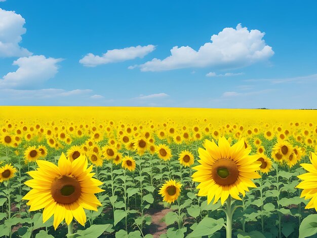 Campo di girasoli gialli bellissimo paesaggio estivo AI Generated Image