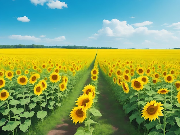 Campo di girasoli gialli bellissimo paesaggio estivo AI Generated Image