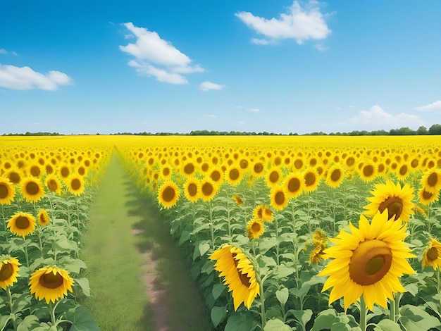 Campo di girasoli gialli bellissimo paesaggio estivo AI Generated Image