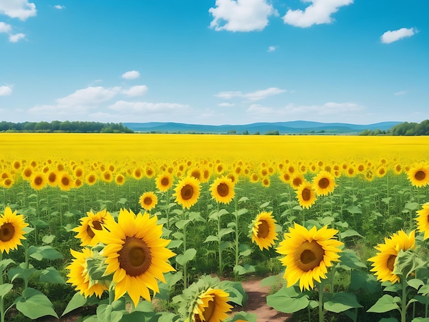 Campo di girasoli gialli bellissimo paesaggio estivo AI Generated Image