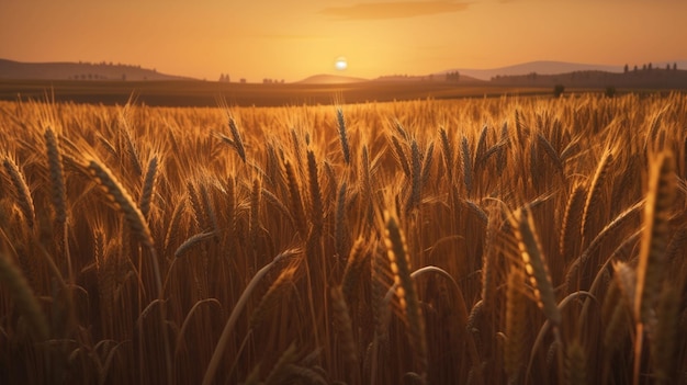 Campo di grano al tramonto Generativo Ai