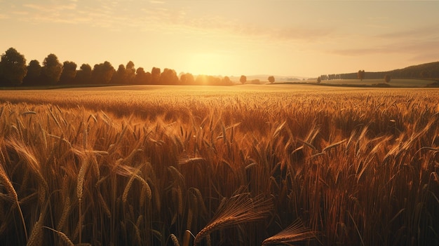 Campo di grano al tramonto Generativo Ai