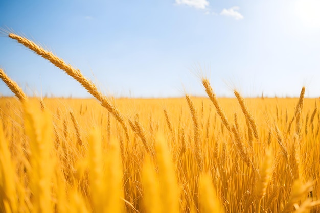 Campo di grano con un cielo blu sullo sfondo