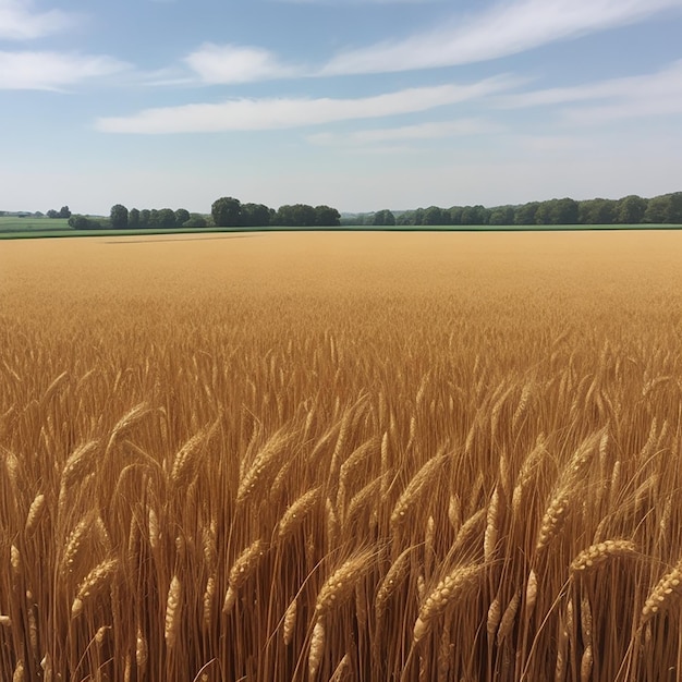 Campo di grano dorato e giornata di sole generati dall'intelligenza artificiale