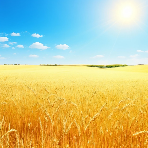 Campo di grano dorato e giornata di sole generati dall'intelligenza artificiale