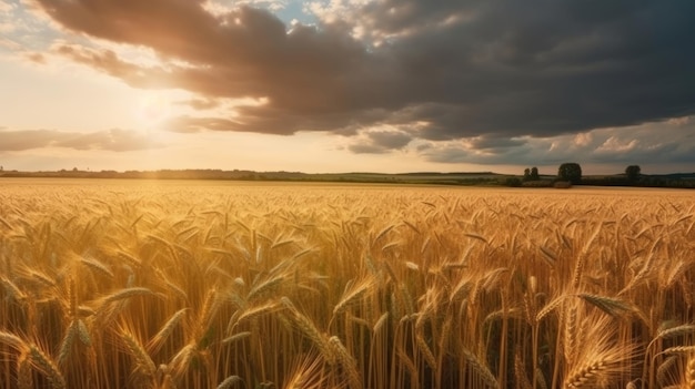 Campo di grano dorato maturo ai raggi del sole Illustrazione AI GenerativexA