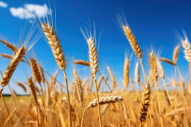 Campo di grano dorato maturo sullo sfondo del cielo blu