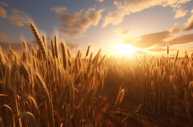 campo di grano dorato nella fattoria al tramonto generativo ai