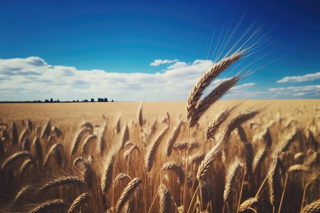 Campo di grano dorato sotto un cielo blu chiaro IA generativa