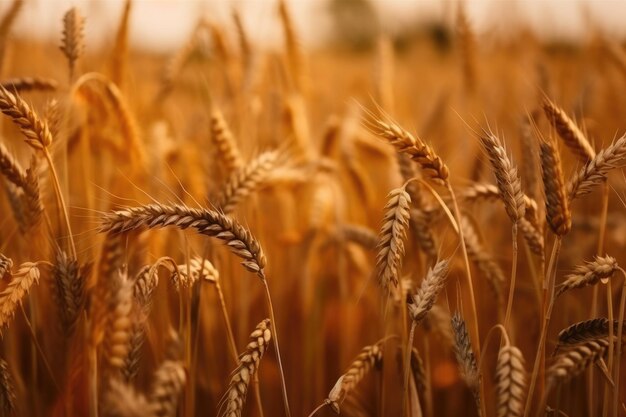 Campo di grano Orecchie di grano dorato vicino sullo sfondo di orecchie mature di campo di grano prato