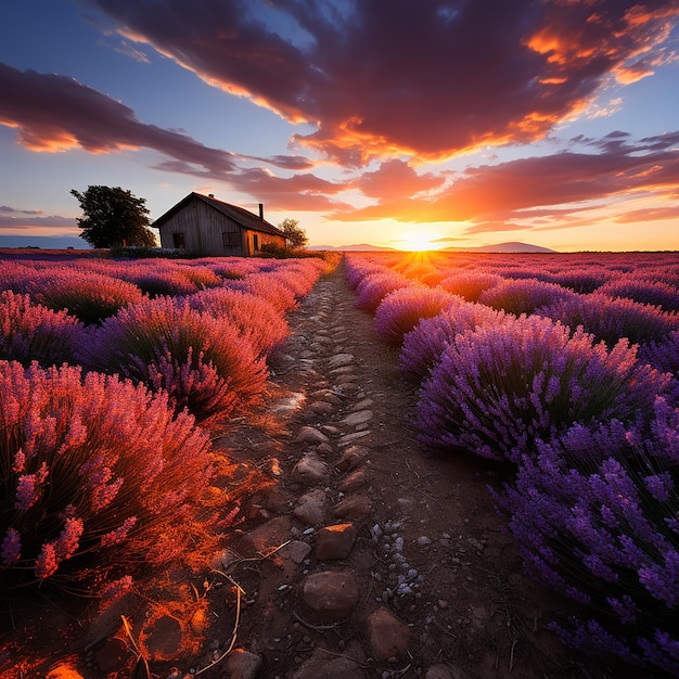 Campo di lavanda al tramonto