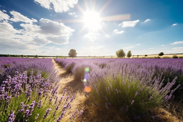 Campo di lavanda in morbidi raggi di luce