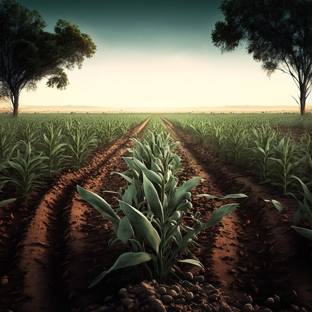 campo di mais all'alba vista di un campo di fattoria ai generativo