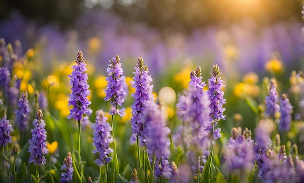 Campo di primavera soleggiato Fiori vivaci sotto il sole